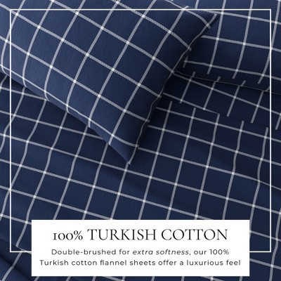 Twin Navy and White Cotton Flannel Windowpane Sheet Set