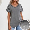BLUEMING Womens T-shirts Knit V Neck Cap Sleeve Ribbed Tops Loose Fit Comfy Blouses Trendy Casual Outfits - 3 of 4