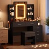 Vanity Desk with Mirror, LED Lights, Power Outlet, Makeup Table with 6 Drawers, 6 Storage Shelves & Stool for Bedroom - 3 of 4