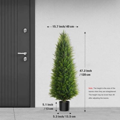 Vitalismo 3-4 ft Artificial Cedar Topiary Trees Potted Realistic Faux Greenery Indoor/Outdoor UV Protection Christmas Trees for Home Decor Set of 2