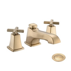 ALEXOUN  Two Handle Widespread High-arc Bathroom Faucet with Drain Assembly, Brushed Gold - 1 of 4