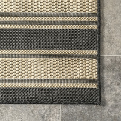 Charcoal and Tan Striped Indoor/Outdoor Synthetic Rug