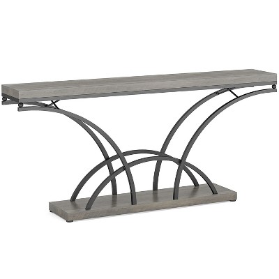 70.9" Gray Faux Marble Console Table with Black Metal Legs