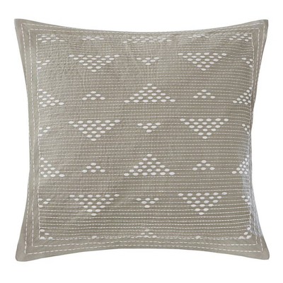 18"x18" Cairo Embroidered Square Throw Pillow Taupe: Ink+Ivy, Geometric Design, Cotton Percale