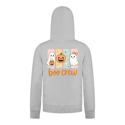 Everyday Kids “Boo Crew” Halloween Zip Up Hoodie – Cute Ghosts and Pumpkins – Cozy Fall Sweatshirt for Girls, Heather Gray