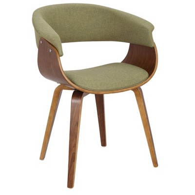 Green Velvet Upholstered Arm Chair with Walnut Wood Frame