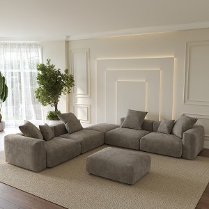 WJShome Modular Sectional Sofa with Ottomans,6 Seater Corduroy V Shaped Reversible Corner Couch,141.73" Convertible Sofa & Couch - 1 of 4