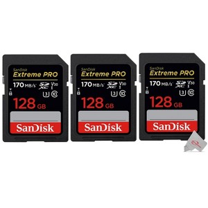 SanDisk Extreme Pro 128GB SDXC UHS-I/U3 V30 Class 10 Memory Card, Speed Up to 170MB/s - 3 Units - 1 of 3