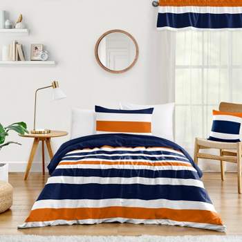 4pc Striped Twin Kids' Comforter Bedding Set Navy and Orange - Sweet Jojo Designs