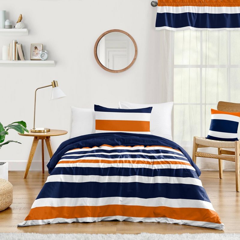 4pc Striped Twin Kids&#39; Comforter Bedding Set Navy and Orange - Sweet Jojo Designs, 1 of 7