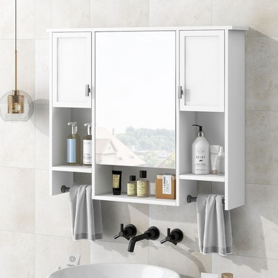 NicBex 35"Wall Cabinet with Mirror,Over the Toilet Storage Cabinet,Bathroom Wall Cabinet with Towel Rack,Medicine Cabinet with Bathroom Shelves