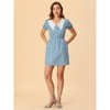 Allegra K Women's Casual Floral Embroidered Contrast Collar Elastic Waist Button-Down Mini Dress - 3 of 4