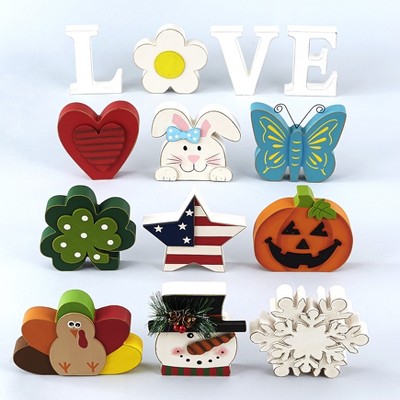 Lakeside 13 Piece Tabletop Decoration with Interchangeable Holiday Icons - Love - White