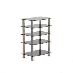 FONTOI End Table Modern Minimalist Five Layer Glass Side Table for Living Room and Bedroom with Stainless Steel Legs, Black, 23.5"*23.5"*21.75" - 1 of 4