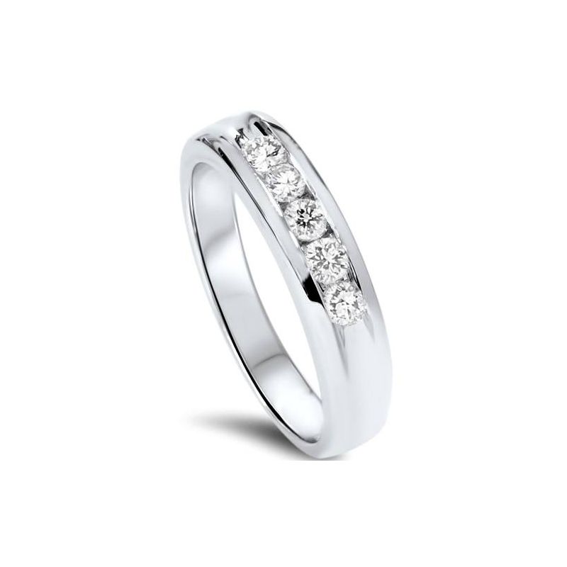 Pompeii3 1/2ct Diamond Mens Wedding Ring Channel Set High Polished Band 14K White Gold - Size 9, 3 of 6