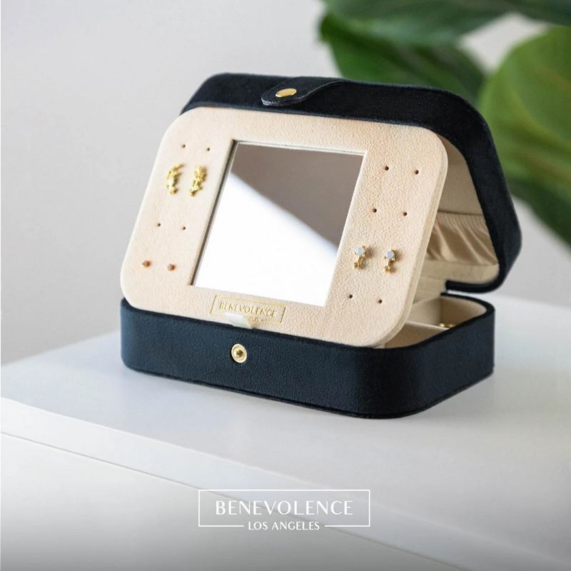 Benevolence LA Plush Velvet Travel Jewelry Box Organizer with Mirror, 4 of 7
