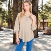 Anna-Kaci Women's Ribbed Knit Collared Pullover with Henley Buttons and Front Pocket - 4 of 4