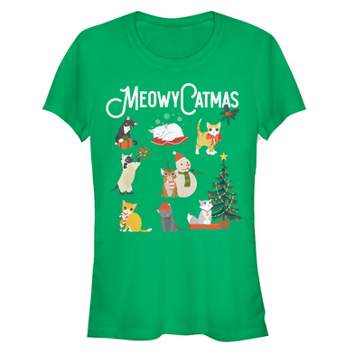 Juniors Womens Lost Gods Christmas Cat Collage T-Shirt