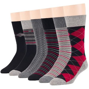 Men Cotton Patterned Dress Sock - 6 Pack - Argyle, Stripe, Dot - Shoe Size 9-12 L - Black, Brown, Navy, Blue | 7BIGSTARS KINGDOM - 1 of 3