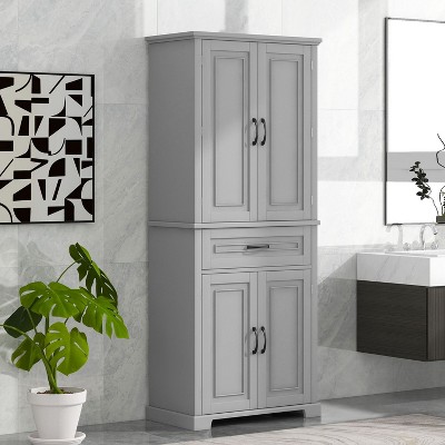 Cervin Gray Bathroom Storage Cabinet With Shelfs And Drawer, Multiple ...