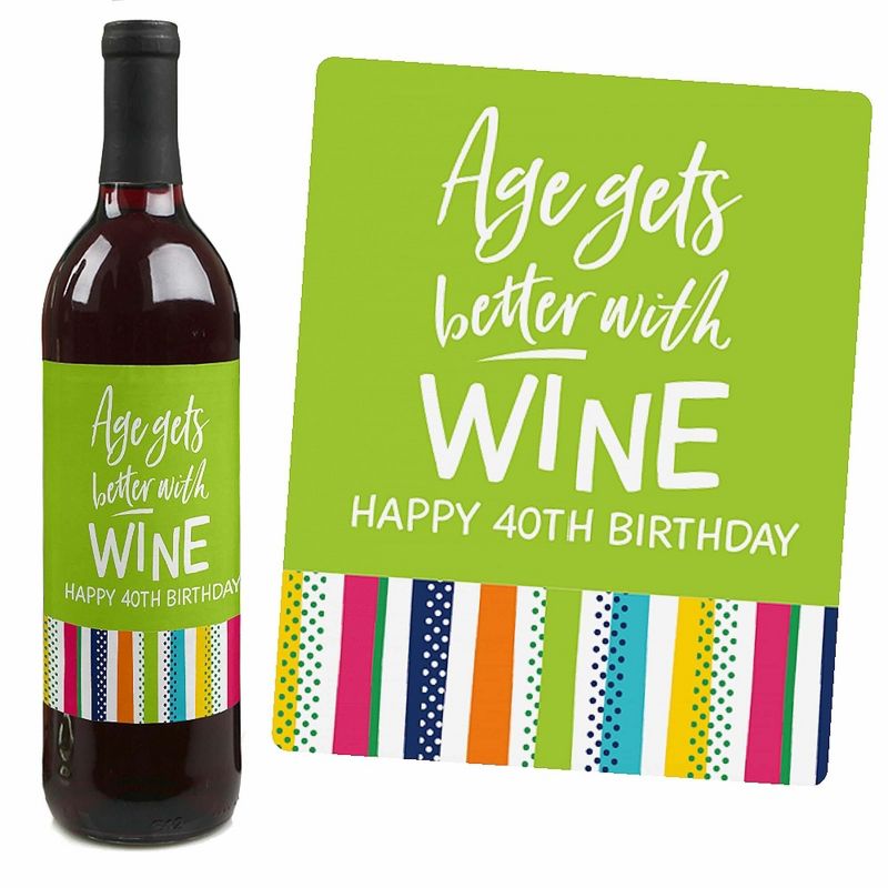 Big Dot of Happiness 40th Birthday - Cheerful Happy Birthday - Colorful Fortieth Birthday Party Decor - Wine Bottle Label Stickers - Set of 4, 3 of 9