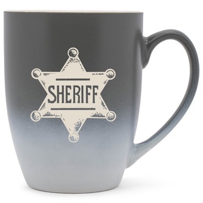 100 North Star Badge 10 Ounce Gray and White Two Toned Ombre, Comfortably Fits Your Hands, Ceramic Tea Coffee Cup Mug, Sheriff