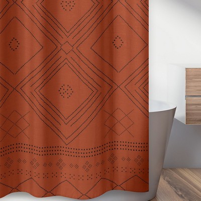 Burnt Orange and Black Geometric Tribal Fabric Shower Curtain