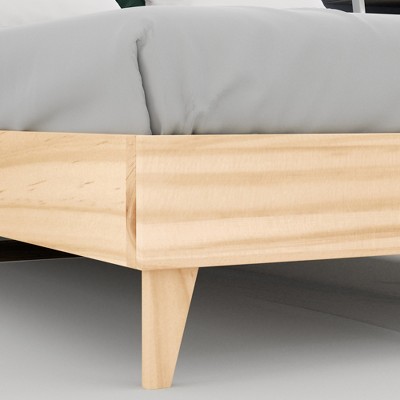 Natural Pine Queen Platform Bed Frame with Slats