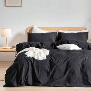 Duvet Cover Set 100 Washed Cotton, Soft Lightweight, Solid Black, Twin/Twin XL - 1 of 4