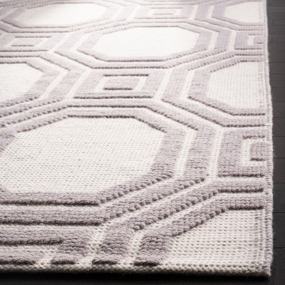 Purple and Ivory Geometric Wool Rectangular Rug 4' x 6'