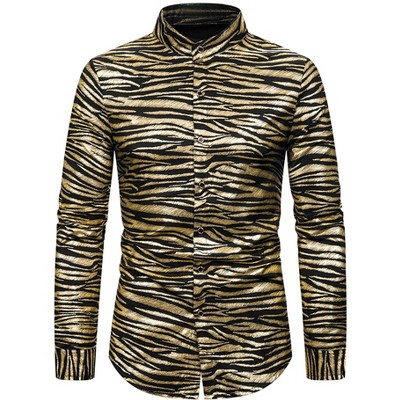 INSPIRE CHIC Men's Animal Printed Long Sleeves Button Down Party Dress Shirt