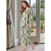 Womens Pajamas Set Long Sleeve Floral Pullover Tie Front Wide Leg 2 Piece Loungewear X-Large Green Floral - 2 of 4