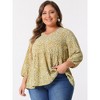 Agnes Orinda Women's Plus Size V Neck Babydoll 3/4 Lantern Sleeve Casual Floral Flowy Blouses - 2 of 4