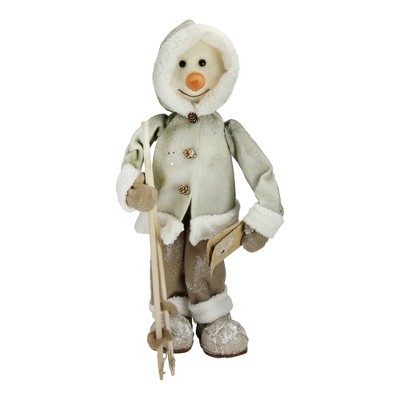 Northlight 21.5" White and Brown Skiing Snowman Christmas Figure Decoration