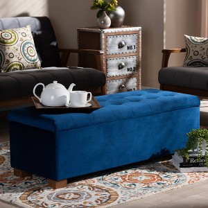 Roanoke Velvet Upholstered Grid Tufted Storage Ottoman Bench - Baxton Studio - 1 of 4