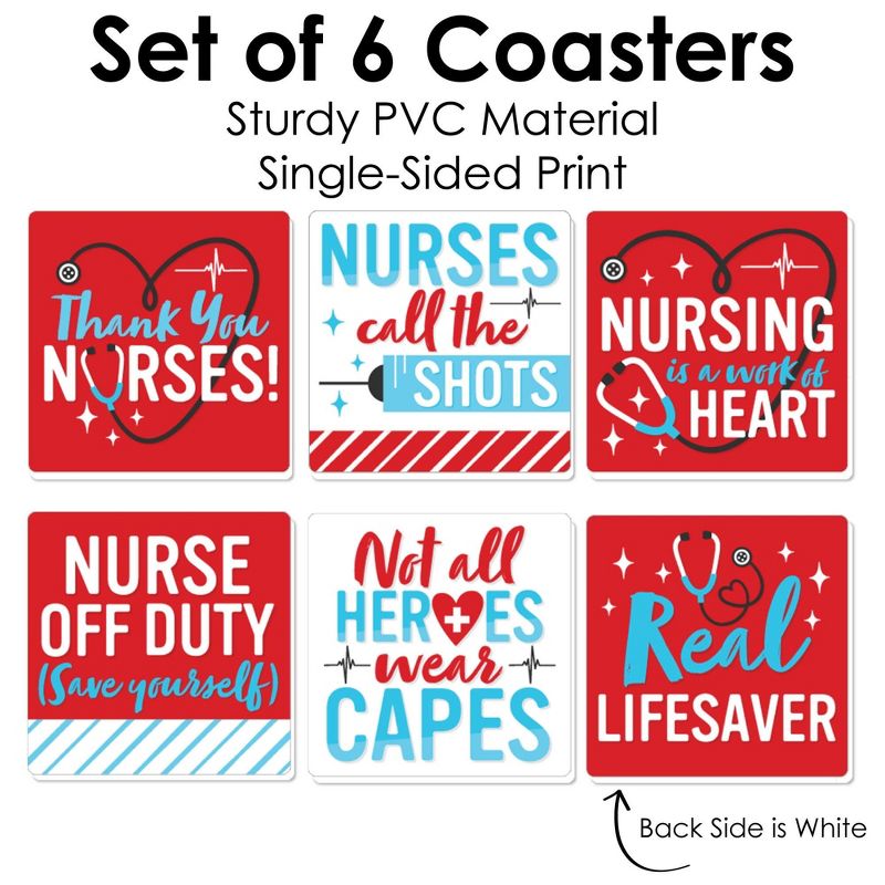 Big Dot of Happiness Thank You Nurses - Funny Nurse Appreciation Week Decorations - Drink Coasters - Set of 6, 5 of 9