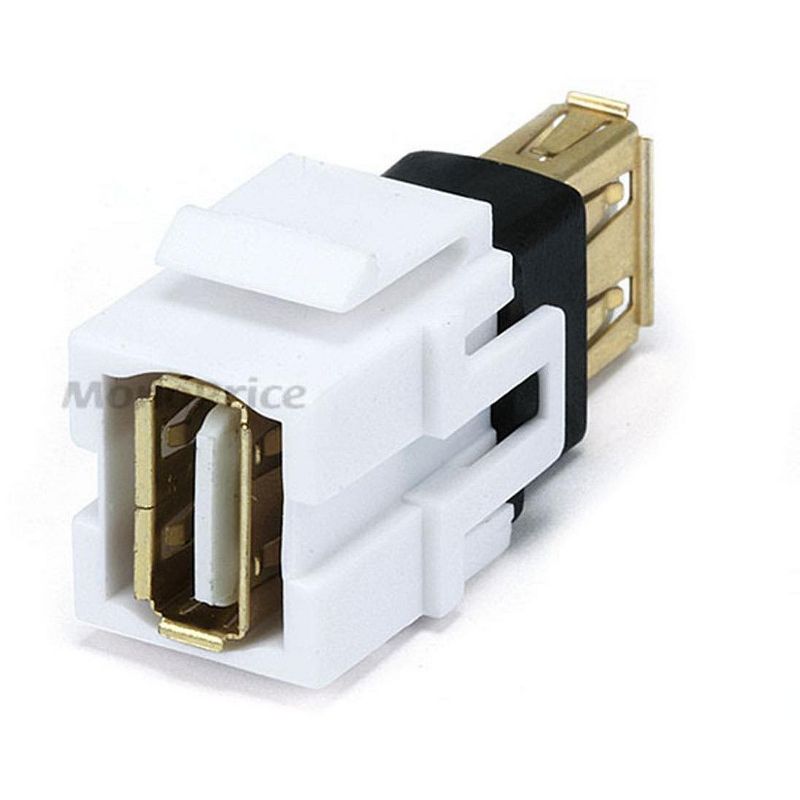 Monoprice Keystone Jack - USB 2.0 A Female to A Female Coupler Adapter, Flush Type (White), 2 of 3