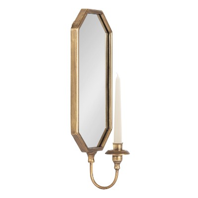 Gold Antique Mirrored Wall Sconce with Candlestick Holder