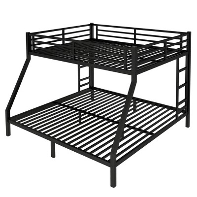 Bellemave Queen Over King Metal Bunk Bed with Dual Ladders, Safety Guardrails, Heavy-Duty Noise-Free Frame, Under-Bed Storage