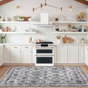 Washable Vintage Area Rug – Stain-Resistant, Non-Slip, Thin Lightweight Carpet, Retro Distressed Floral Mat for Living Room, Dining, Office - 1 of 4