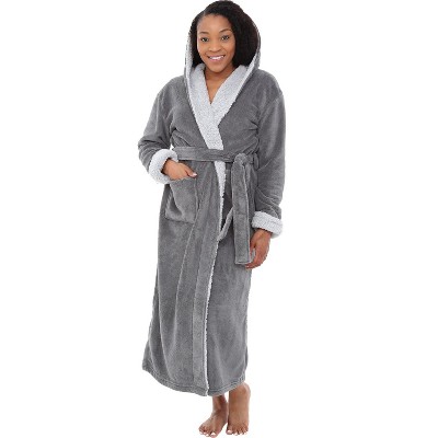 Alexander Del Rossa Women's Warm Winter Robe, Plush Fleece Full Length Long Hooded Bathrobe