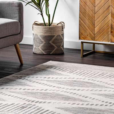 Light Gray Rectangular Striped Synthetic Area Rug