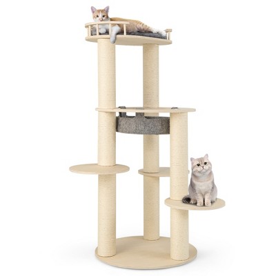 Tangkula 6-level Wooden Cat Tree W/ Padded Perch Non-woven Hammock ...