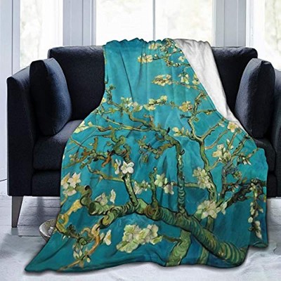 Luxurious Blue Branch Flannel Throw Blanket, Soft, Warm Polyester with Vibrant Floral Design, Cozy Living Room Decor, Christmas Gift.