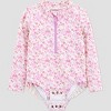 Carter's Just One You&#174 Toddler Girls' Long Sleeve Ruffle Ditsy Floral Rash Guard One Piece Swimsuit - Pink - 2 of 4