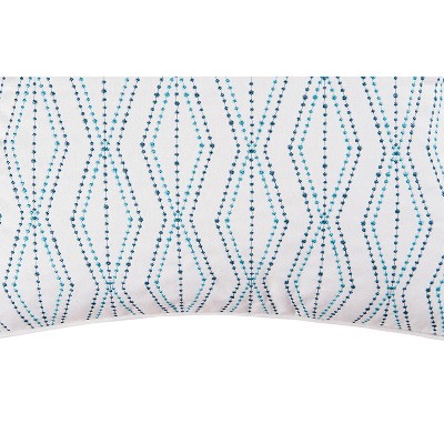 18" Square White and Teal Embroidered Canvas Throw Pillow