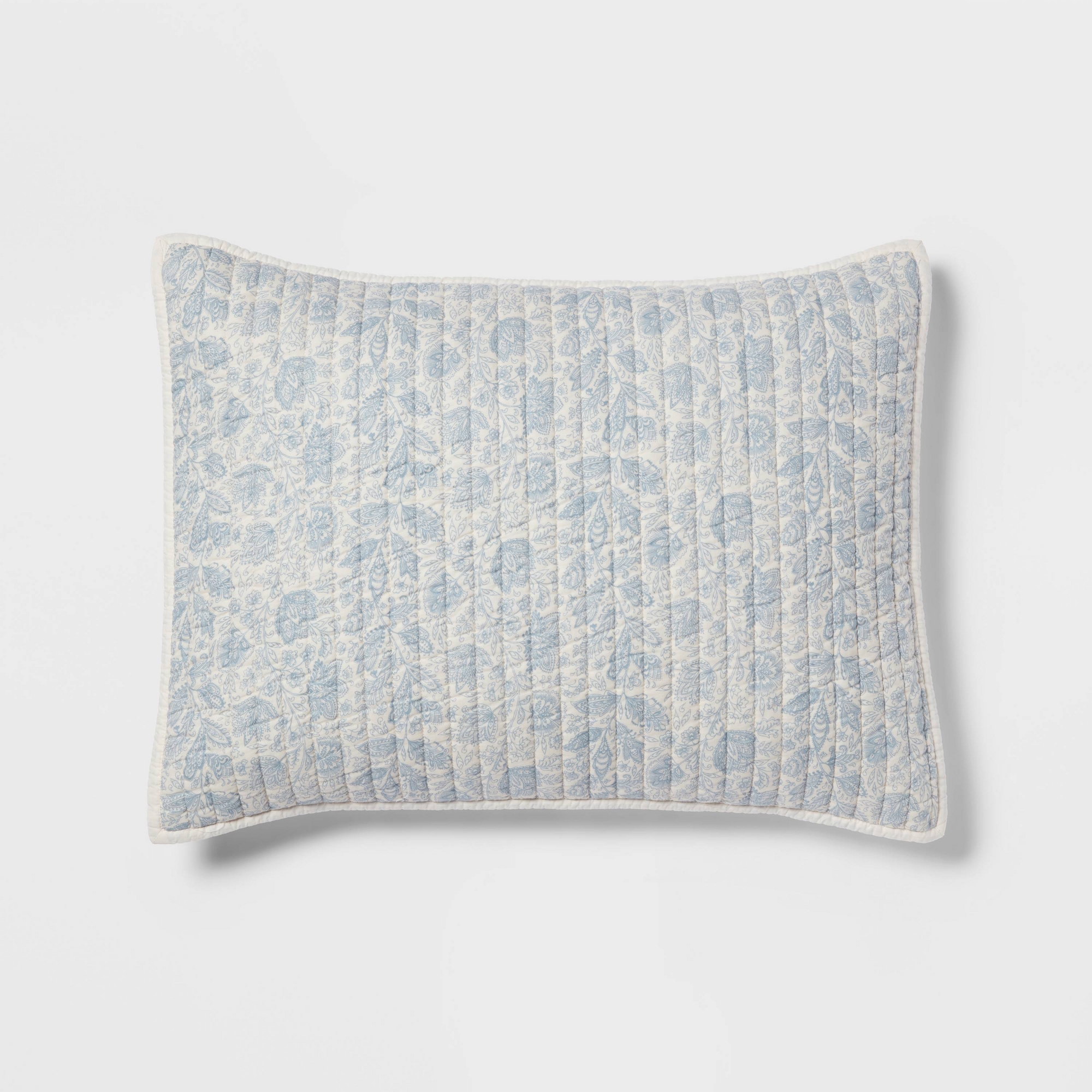 Standard Printed Voile Tonal Floral Quilt Sham Ivory/Sky Blue - Threshold™
