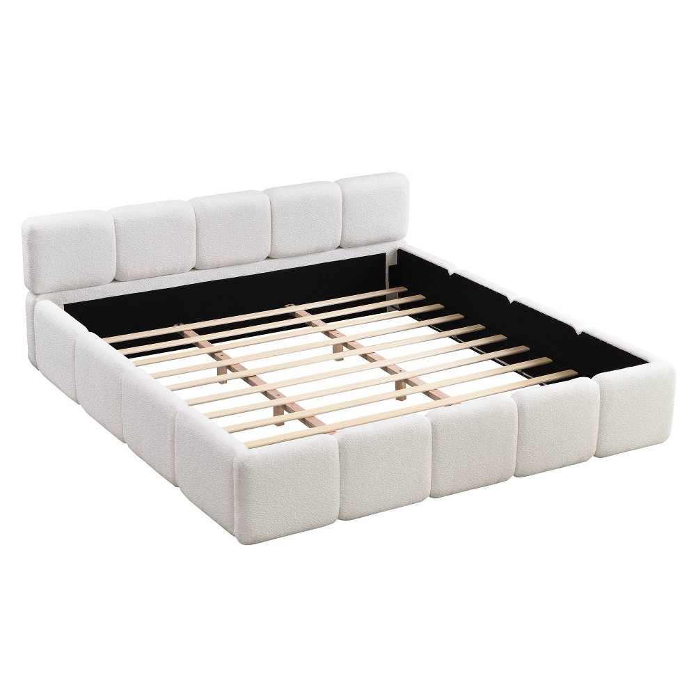 Christopher Knight Home King Platform Bed With Boucle Thick Headboard White