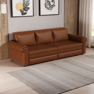 93.7" King Faux Leather Chesterfield Sofa with 3-in-1 Pull-Out Bed & 3 Pillows - 1 of 4