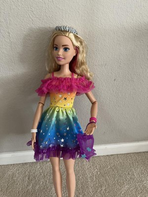 Large Barbie Doll, 28 Inches Tall, Blond Hair And Rainbow Dress